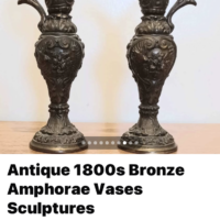 Antique 1800s Bronze Amphorae Vases Sculptures - Image 2