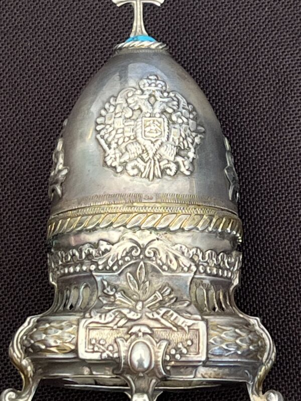 Vintage Silver Egg Shaped Ornament with Cross Top