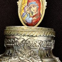 Vintage Silver Egg Shaped Ornament with Cross Top - Image 2