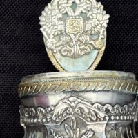Vintage Silver Egg Shaped Ornament with Cross Top - Image 4