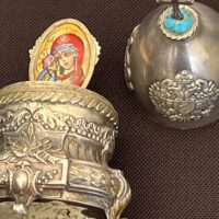 Vintage Silver Egg Shaped Ornament with Cross Top - Image 3