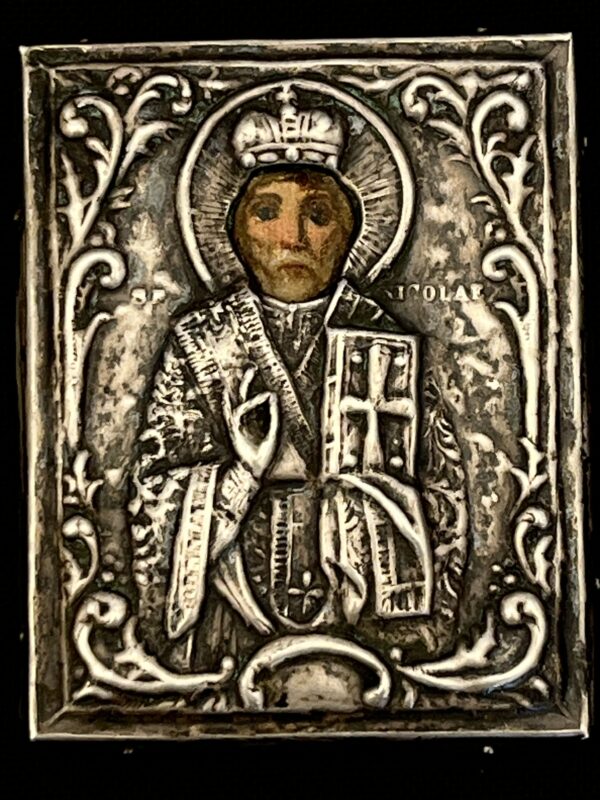 Vintage Silver Icon of Saint Nicholas