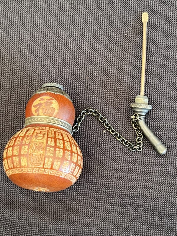 Vintage Gourd Flask with Chain and Spoon
